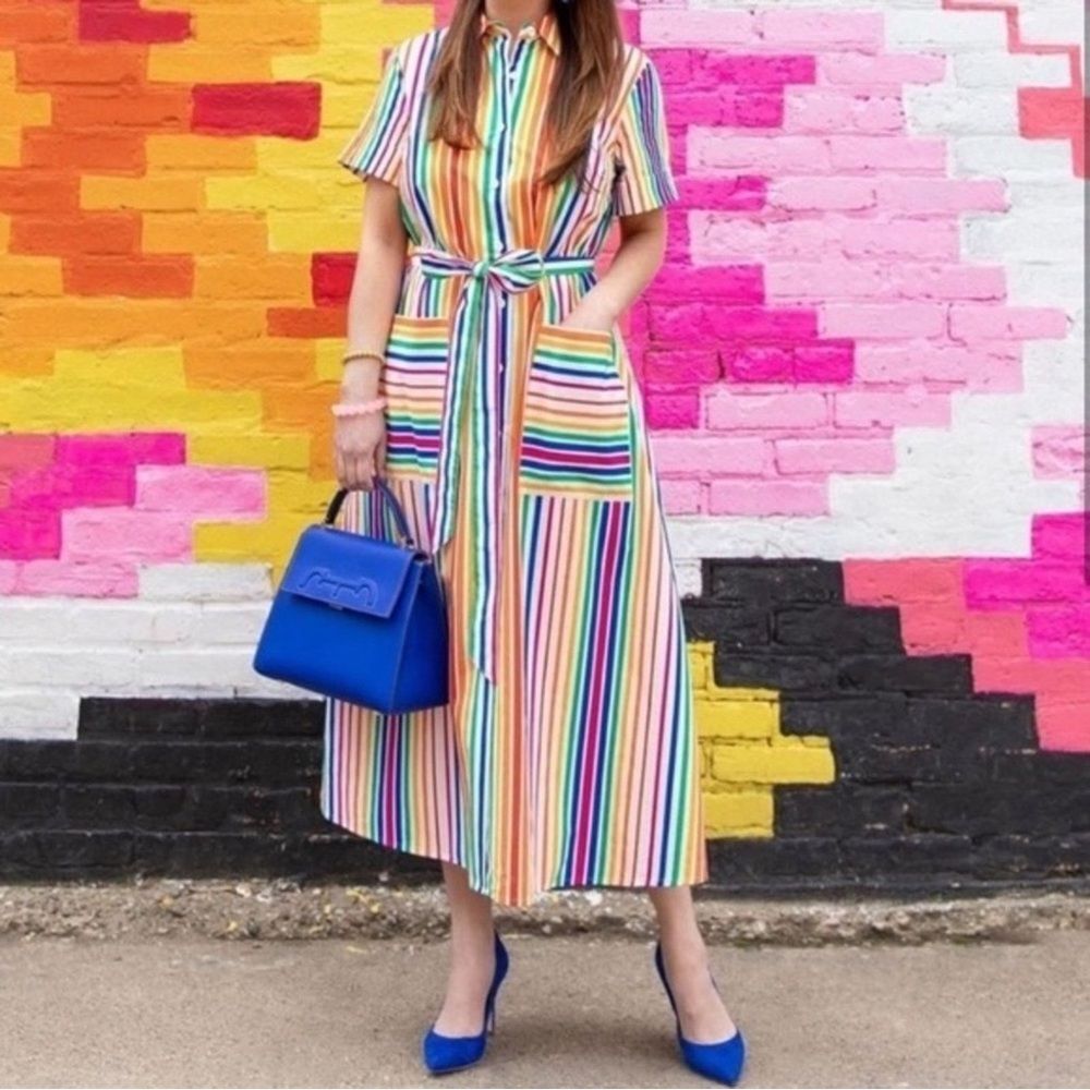 Christopher John Rogers x Target Rainbow Stripe Belted Shirt Dress Size 2 Cotton